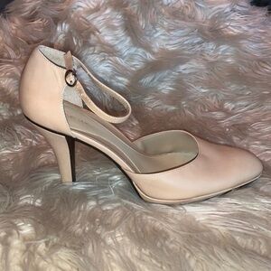 Nine West Playground Leather Pumps w/ Ankle Strap Nude Womens Shoe Size 9.5M
